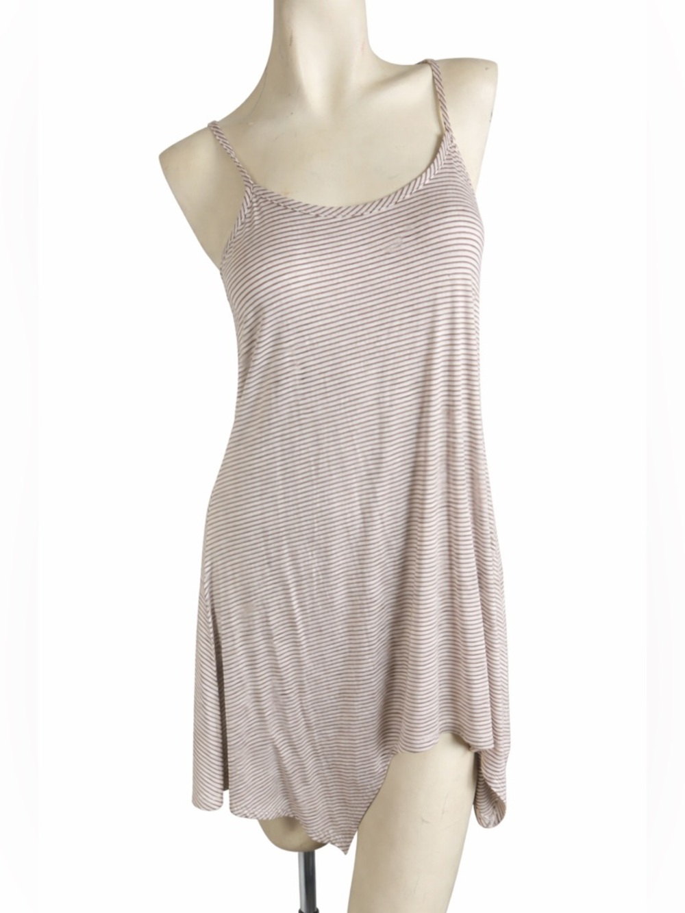 LOGO Lori Goldstein Layers Stripe Tank Medium Brown White Swing Tunic Boho Flowy